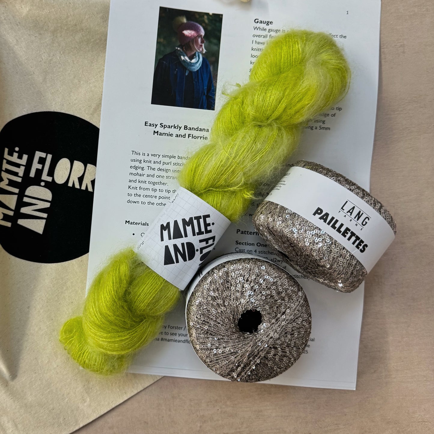 Easy Sparkly Bandana Kit : Vondelpark Mohair and Silver Sparkles