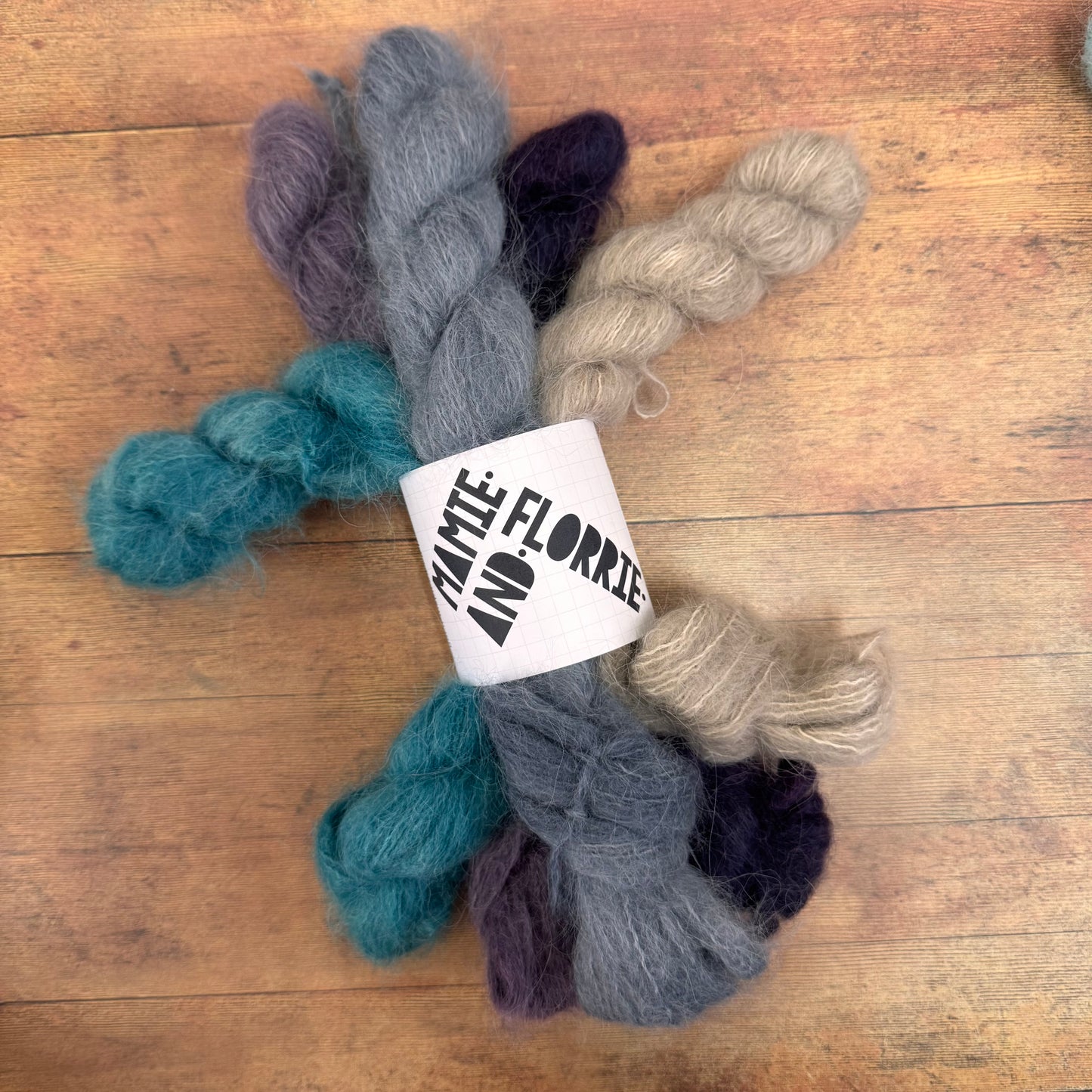 5 x Alpaca Mini Skein Bundle - Natural and Teal