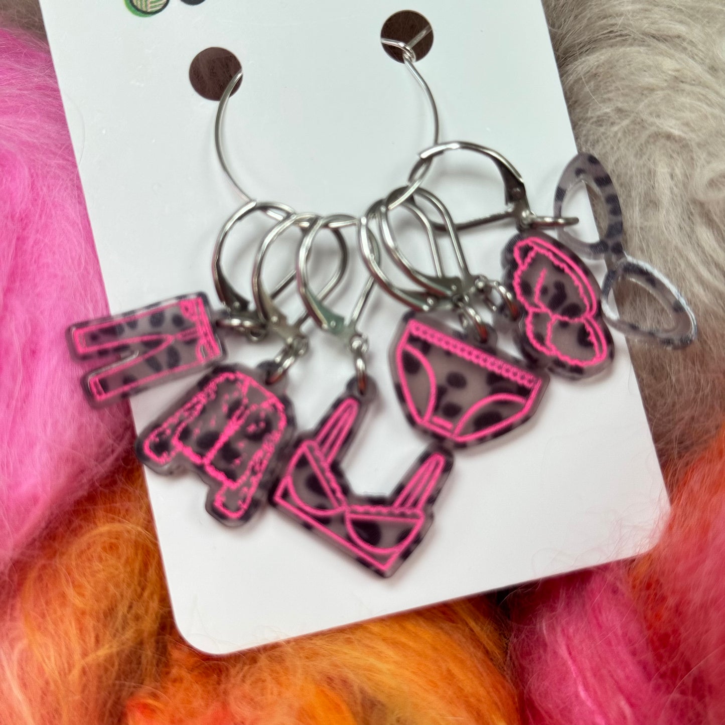 Leopard Print "All Fur Coat and Knickers!" Stitch Markers by Yarnistry