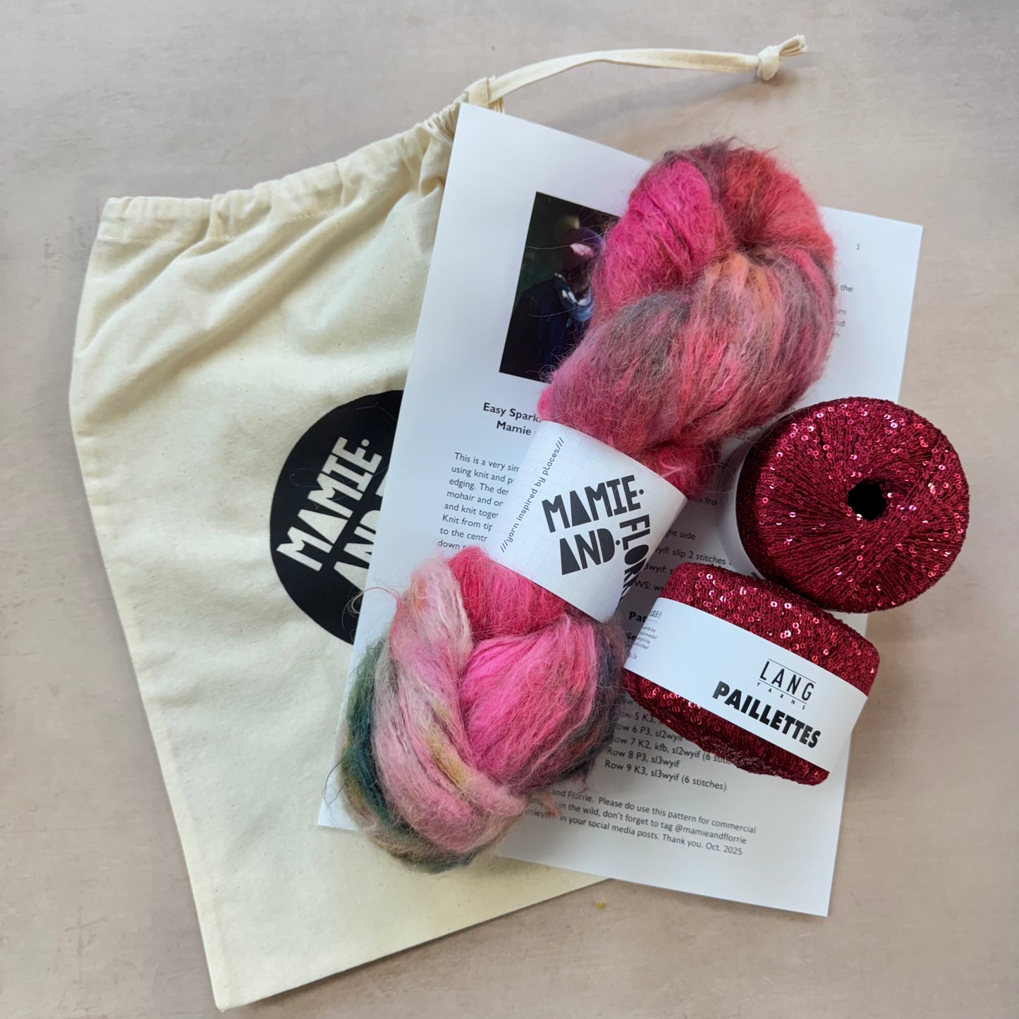 Alpaca Easy Bandana Kit : The Secret Poppy Field and Burgundy Sparkles