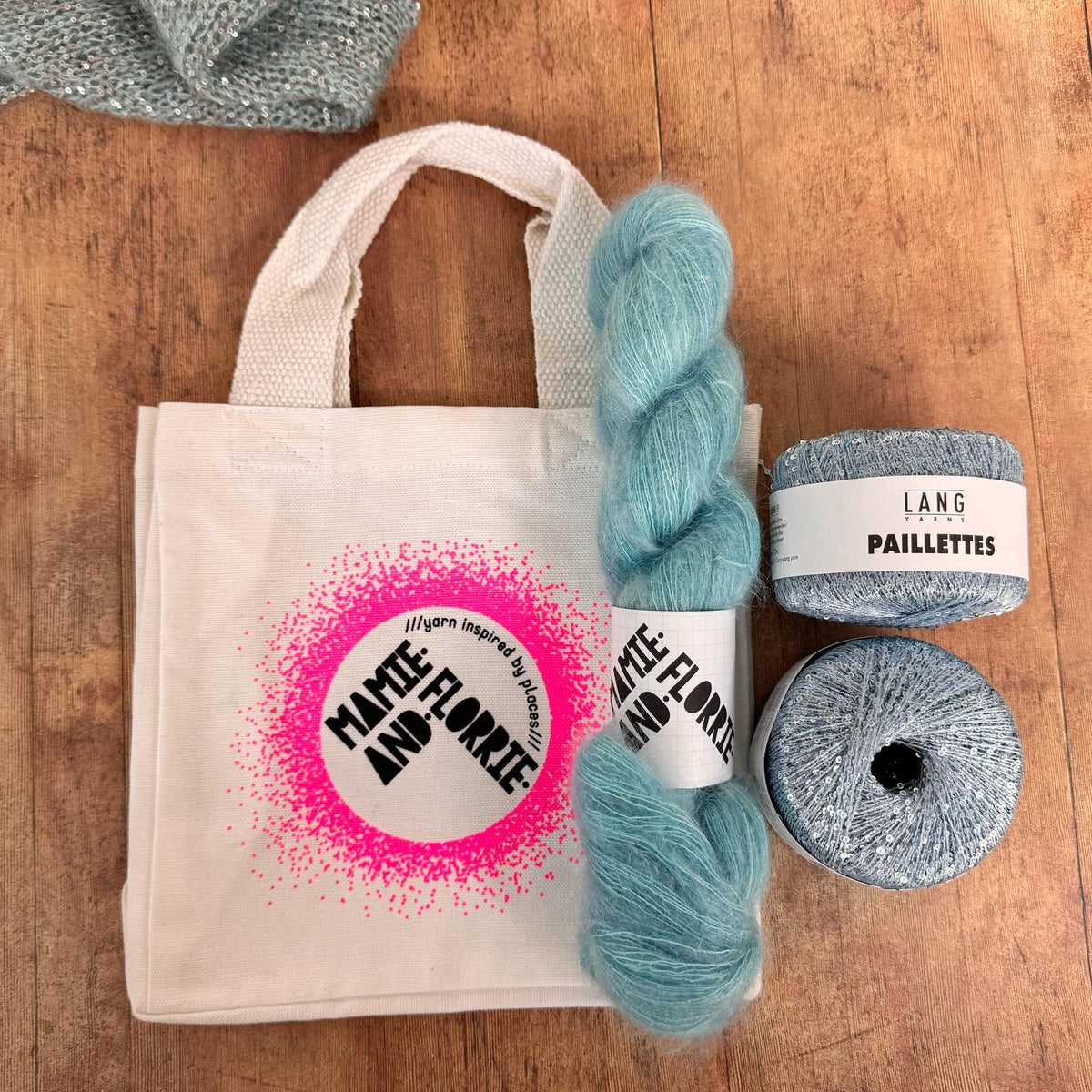 Easy Sparkly Bandana Kit : Ice Swim at Combs Mohair and Blue Sparkles