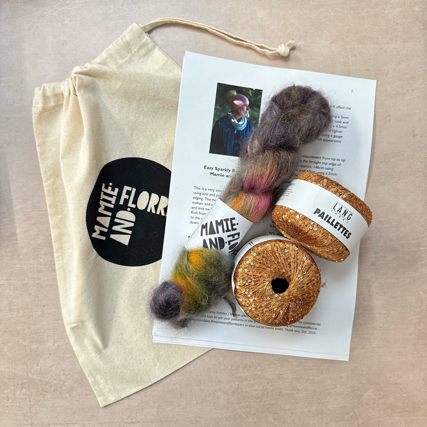 Easy Sparkly Bandana Kit : Finnieston Nights Mohair and Gold Sparkles