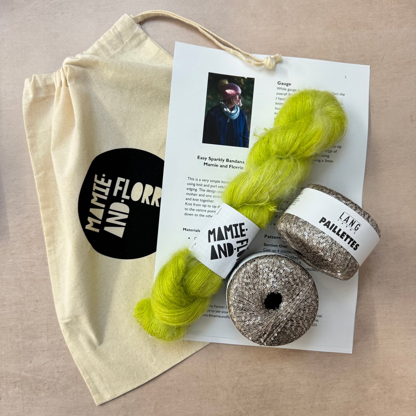 Easy Sparkly Bandana Kit  : Vondelpark Mohair and Silver Sparkles