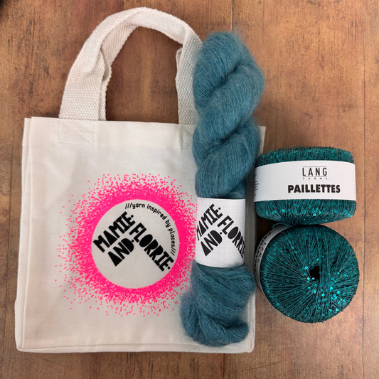 The Easy Sparkly Bandana Kit - Steffi Loves Teal Mohair and Teal Paillettes