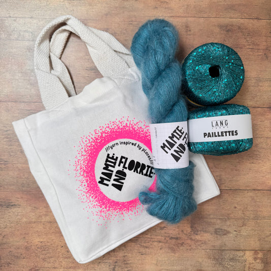 The Easy Sparkly Bandana Kit - Steffi Loves Teal Mohair and Teal Paillettes