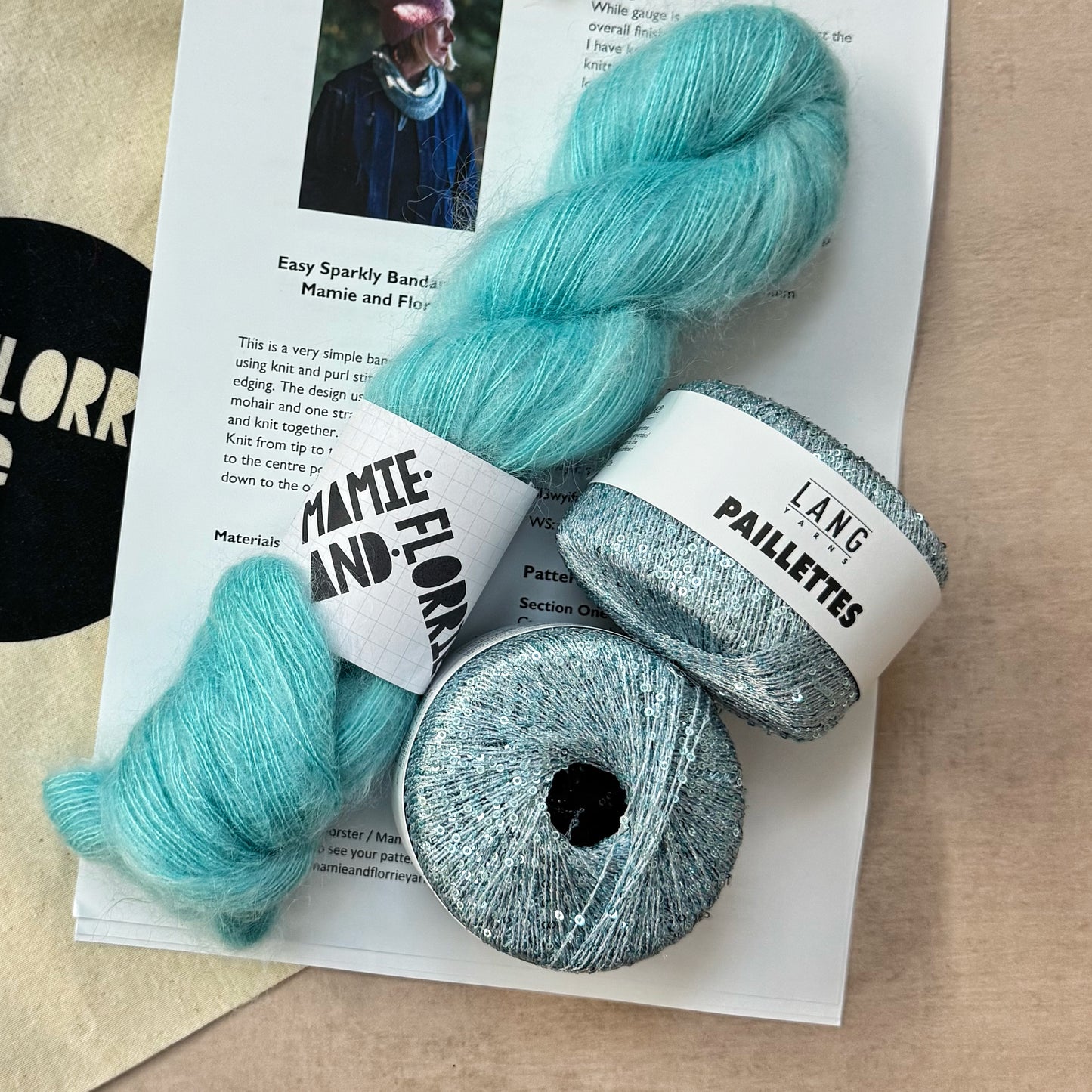 Easy Sparkly Bandana Kit : Ice Swim at Combs Mohair and Blue Sparkles