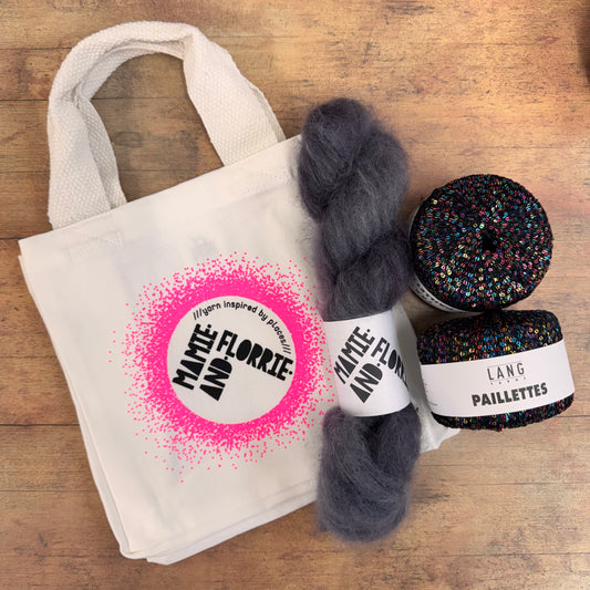 The Easy Sparkly Bandana Kit - Whaley Bridge Post Office Mohair and Black Multi Paillettes