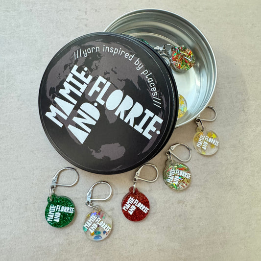 Mamie and Florrie Christmas Stitch Markers and Tin