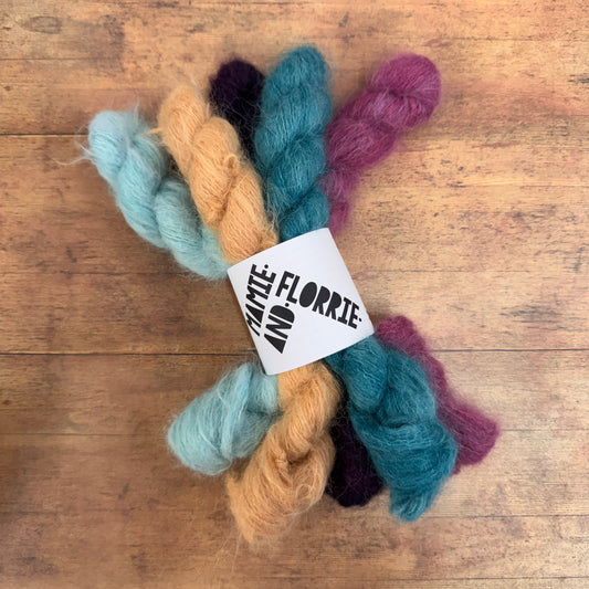 5 x Alpaca Mini Skein Bundle - Natural and Pale Blue