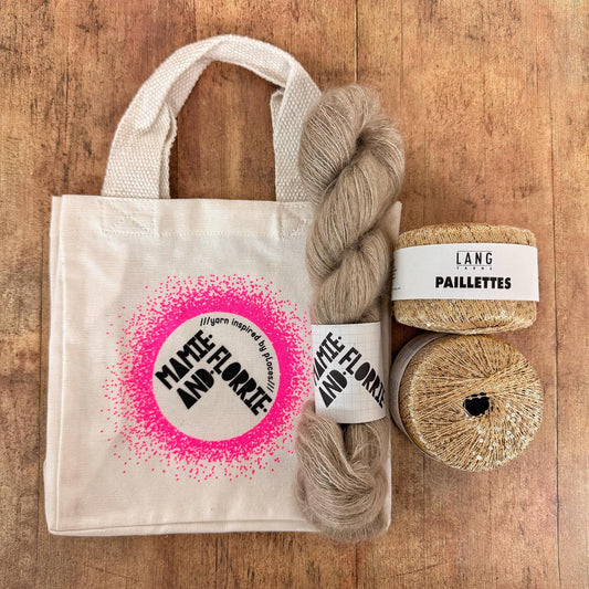 Mohair Easy Sparkly Bandana Kit - Llanberis Stone Mohair and Pale Gold Paillettes