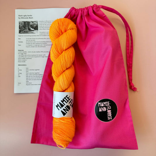 The Perfect Beginners Sock Knitting Kit - 80's Exhibition Orange