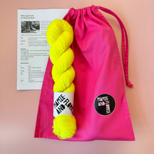 The Perfect Beginners Sock Knitting Kit - 80's Exhibition - Lemon