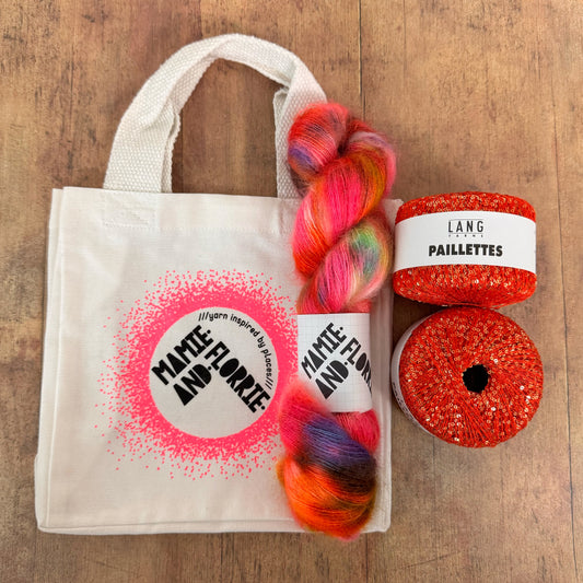 Easy Sparkly Bandana Kit - Whitley Bay Mohair and Orange and Gold Paillettes